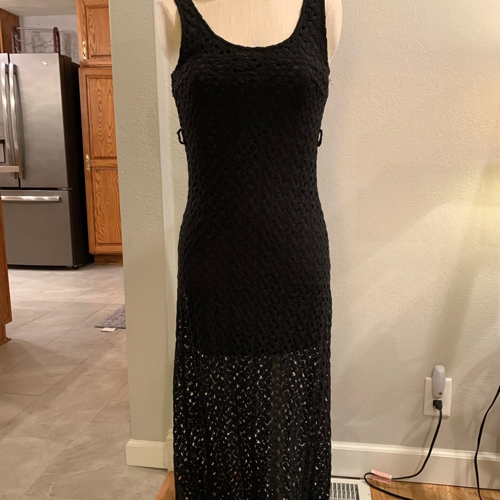 Long Black Crochet Maxi Dress with short lining